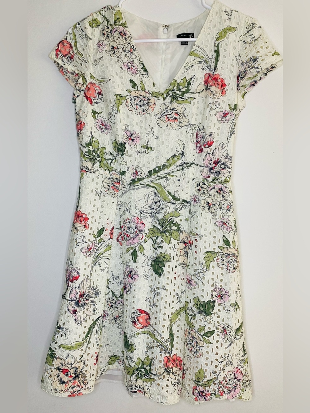 Ann Taylor 100% Cotton Cream Floral Eyelet Midi Dress